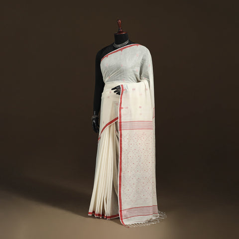 Phulia Jamdani Pure Handloom Cotton Saree with Tassels (Count 92/40) 35