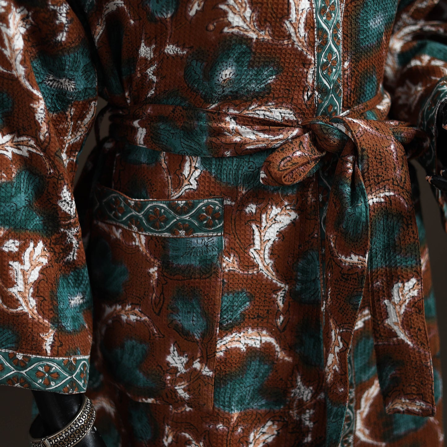 Sanganeri Hand Block Print Waffle Weave Cotton Bath Robe 22