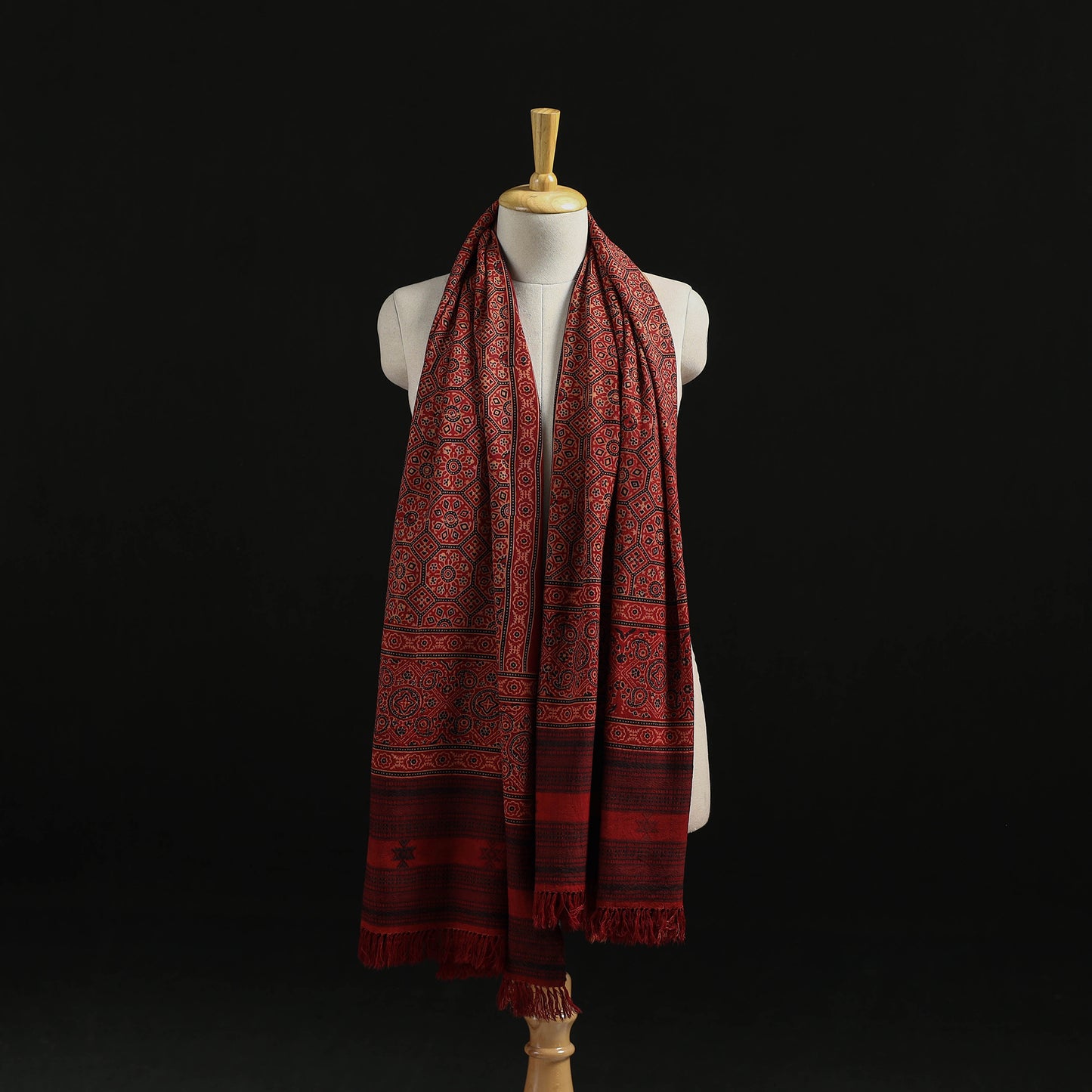 Kutch Handwoven Ajrakh Hand Block Print Merino Wool Shawl  67