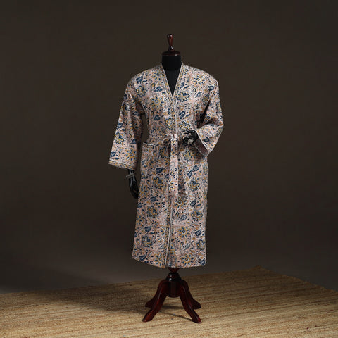 Sanganeri Hand Block Print Waffle Weave Cotton Bath Robe 23