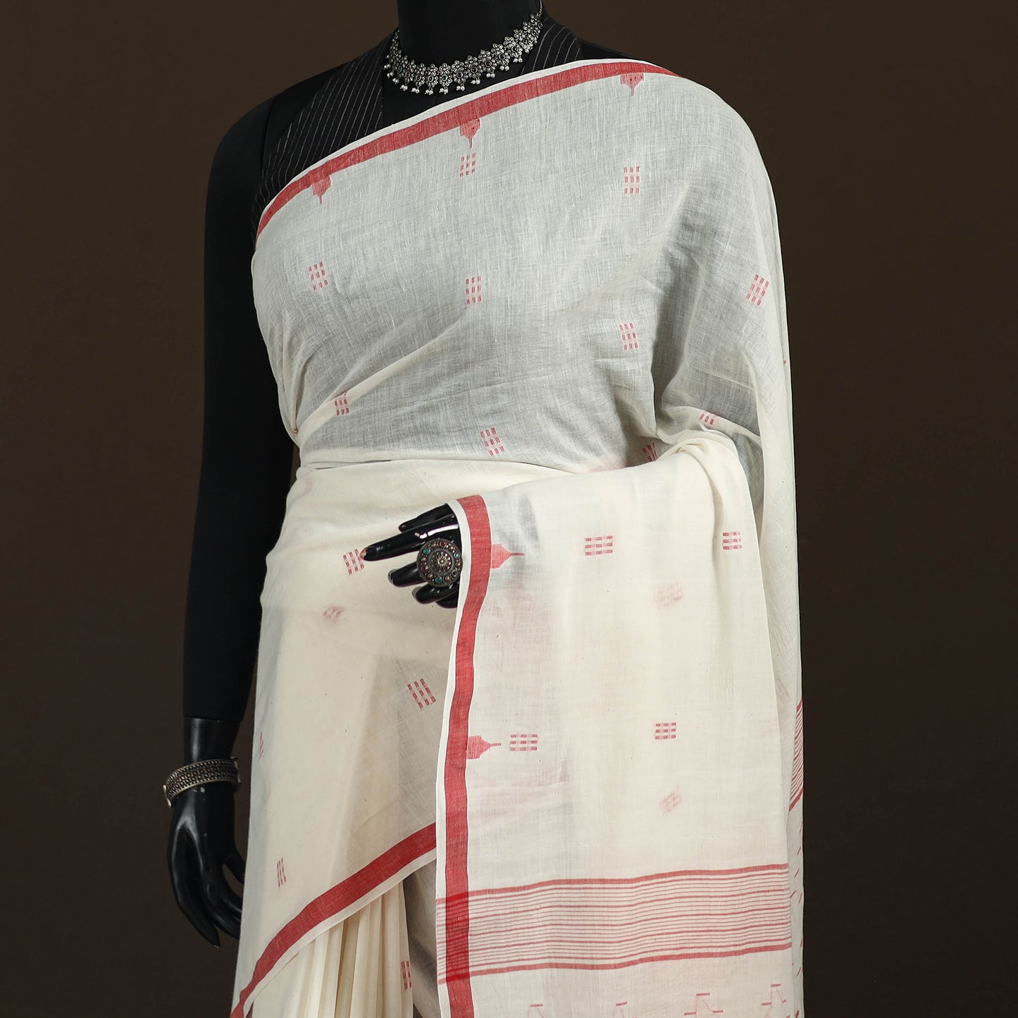 Phulia Jamdani Pure Handloom Cotton Saree with Tassels (Count 92/40) 35