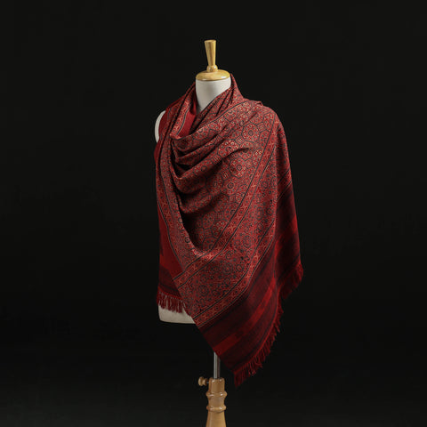 Kutch Handwoven Ajrakh Hand Block Print Merino Wool Shawl  67