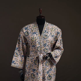 Sanganeri Hand Block Print Waffle Weave Cotton Bath Robe 23
