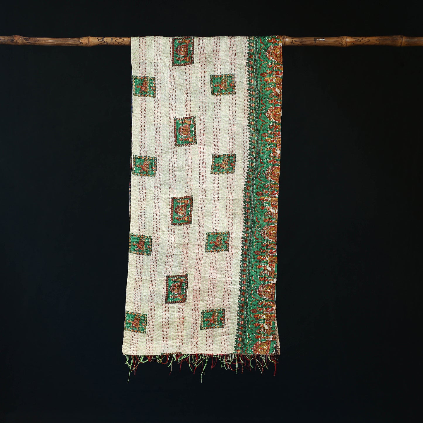 Bengal Kantha Handwork Patchwork Reversible Silk Stole 319