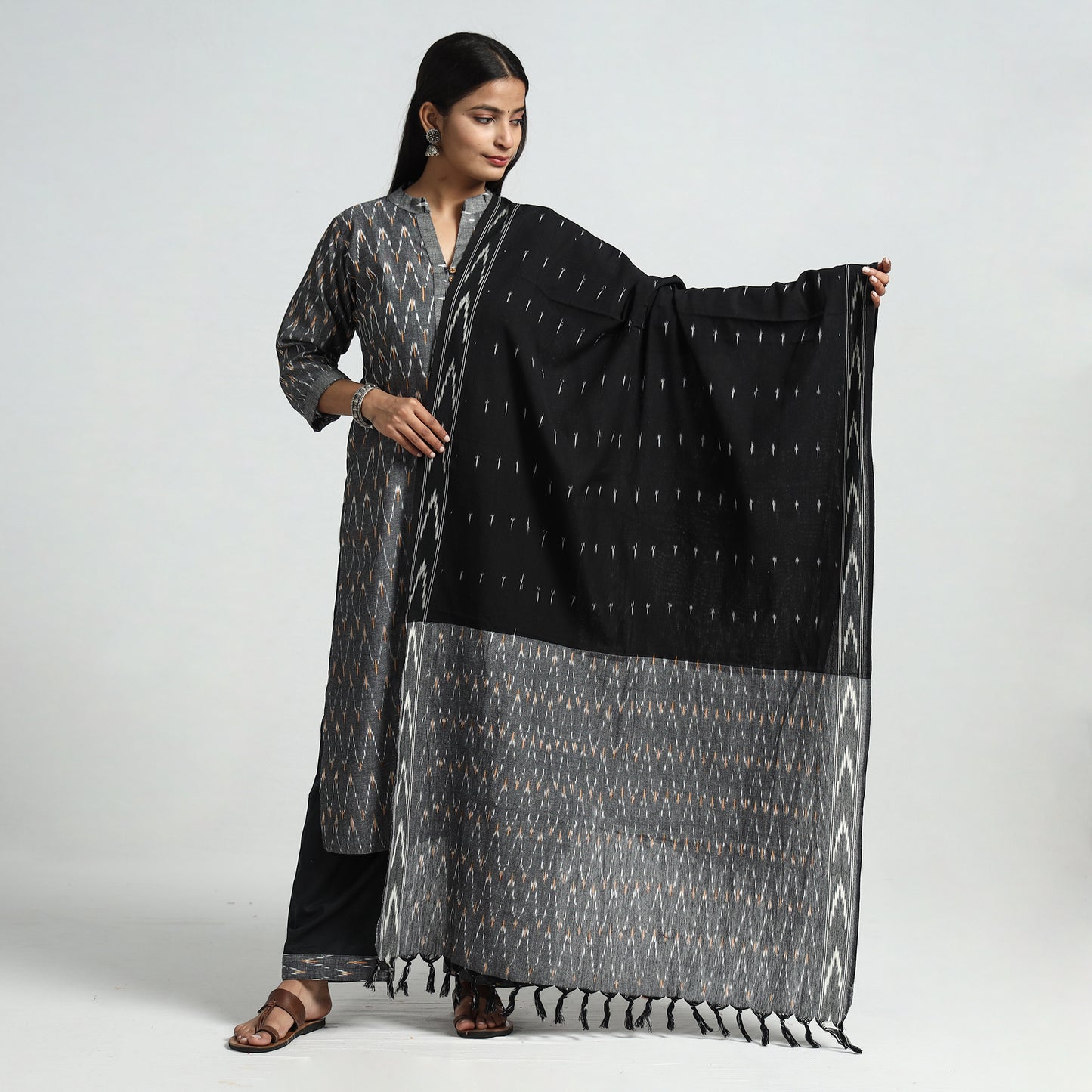 Pochampally Ikat Kurta with Palazzo & Dupatta Set
