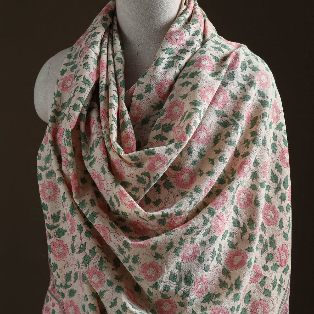 Floral Sanganeri Print Pure Merino Wool Handwoven Shawl 51