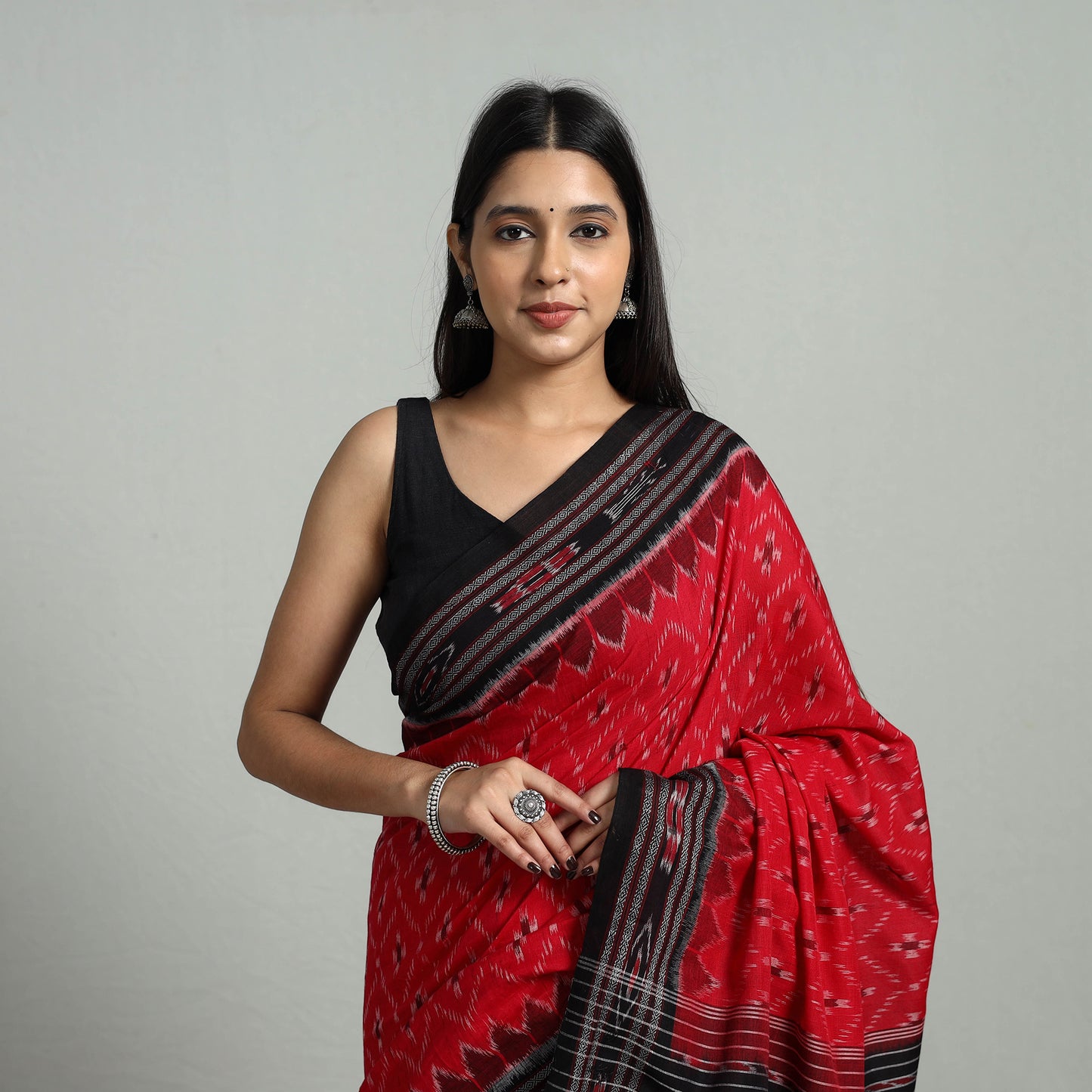 Red - Ikat Weave Handloom Cotton Sambalpuri Saree 35