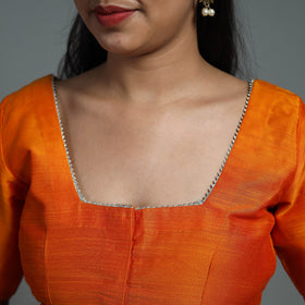 Orange Gota Patti Slub Silk Plain Blouse 