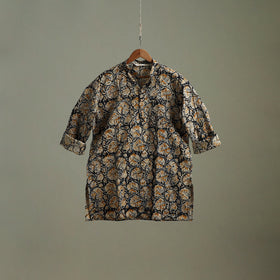 Hand Block Print Natural Dyed Cotton Short Kalamkari Kurta for Men 06