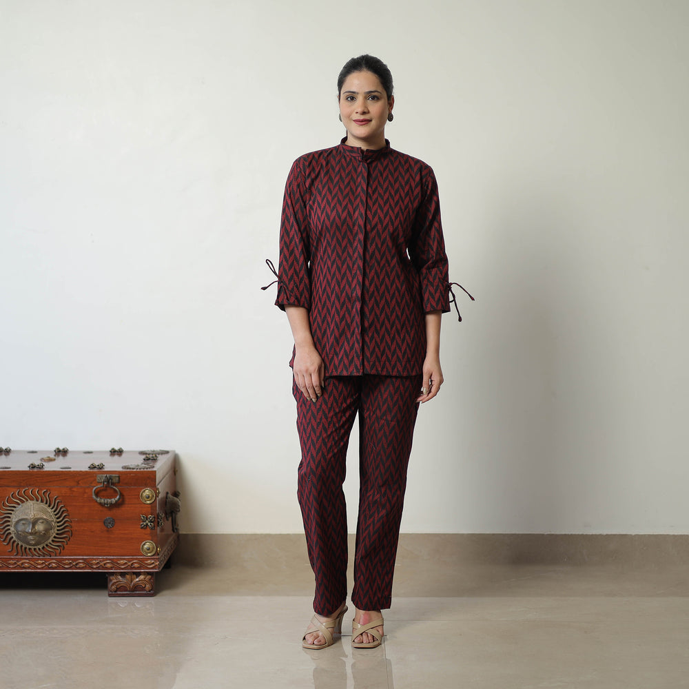 Maroon - Jacquard Cotton Co-Ord Set 09