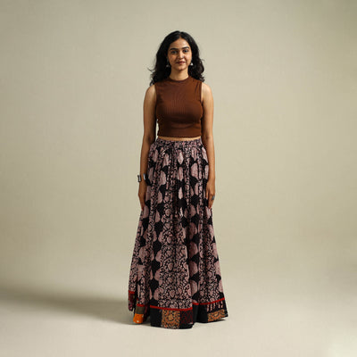 Bagh Hand Block Print 24 Kali Patchwork Cotton Long Skirt 15
