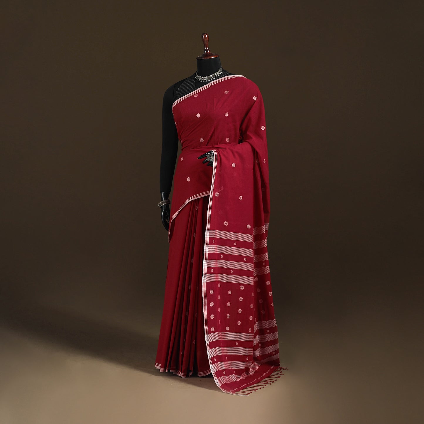 Phulia Jamdani Pure Handloom Cotton Saree with Tassels (Count 92/40) 36