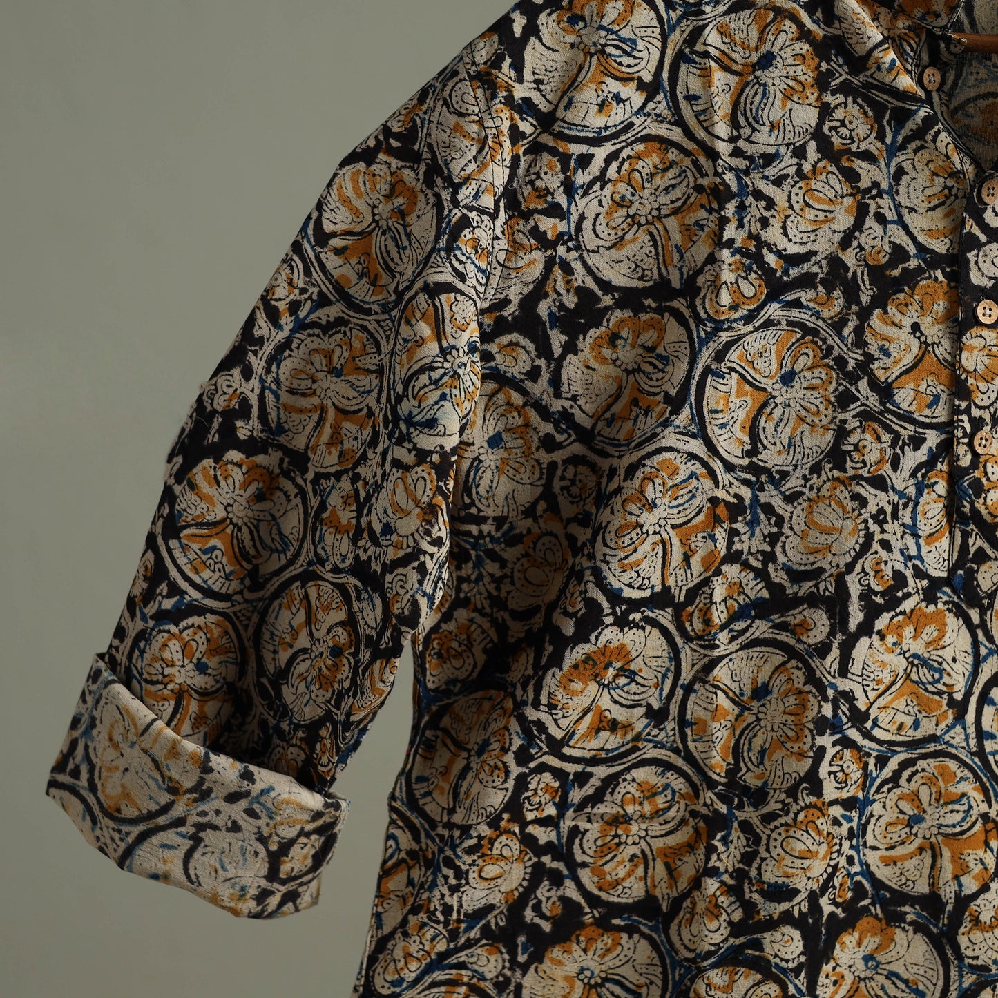 Hand Block Print Natural Dyed Cotton Short Kalamkari Kurta for Men 06
