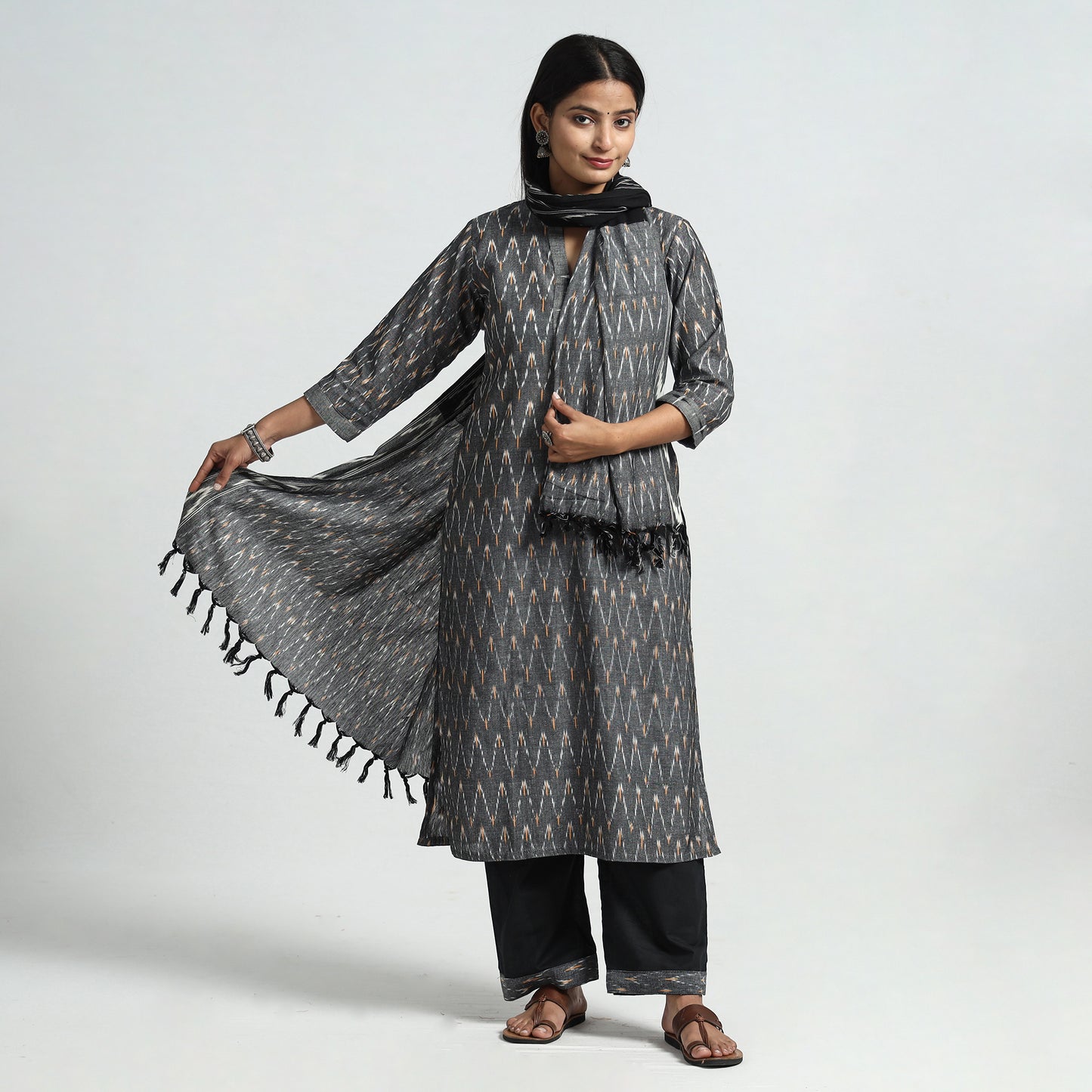 Pochampally Ikat Kurta with Palazzo & Dupatta Set
