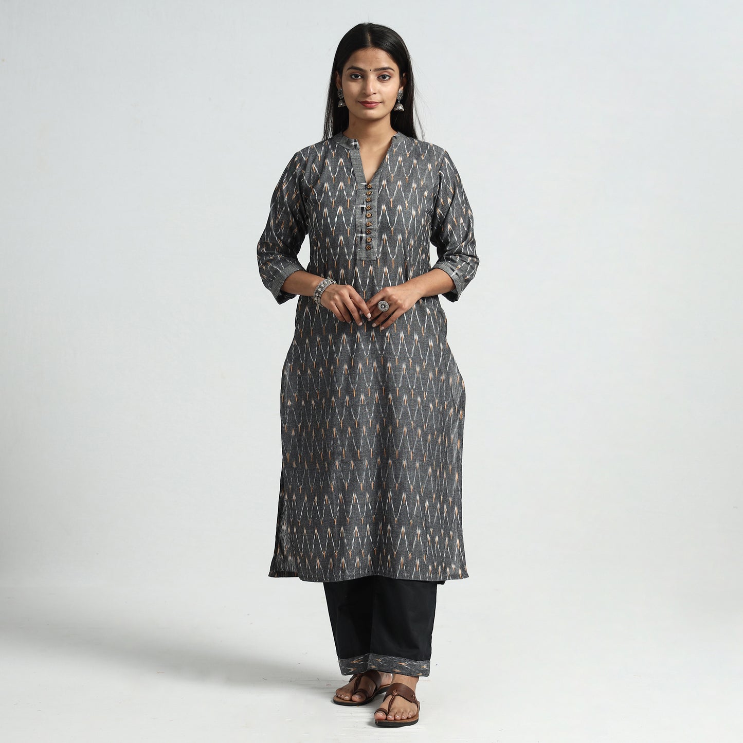 Pochampally Ikat Kurta with Palazzo & Dupatta Set
