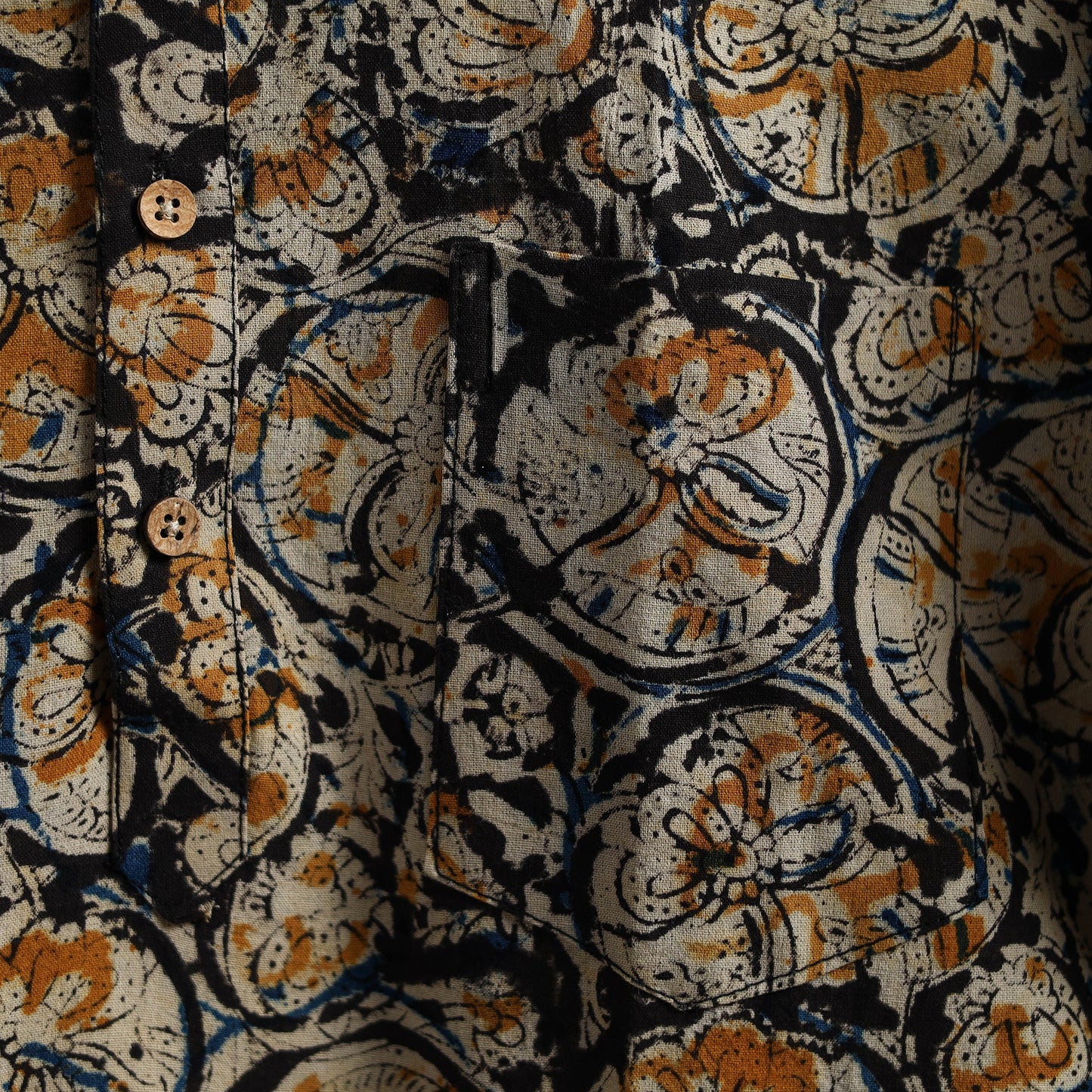 Hand Block Print Natural Dyed Cotton Short Kalamkari Kurta for Men 06