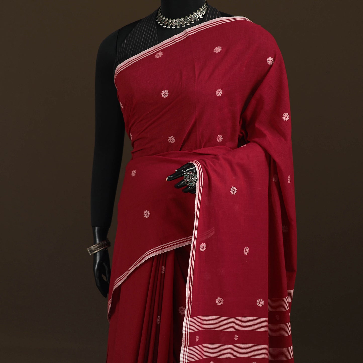 Phulia Jamdani Pure Handloom Cotton Saree with Tassels (Count 92/40) 36