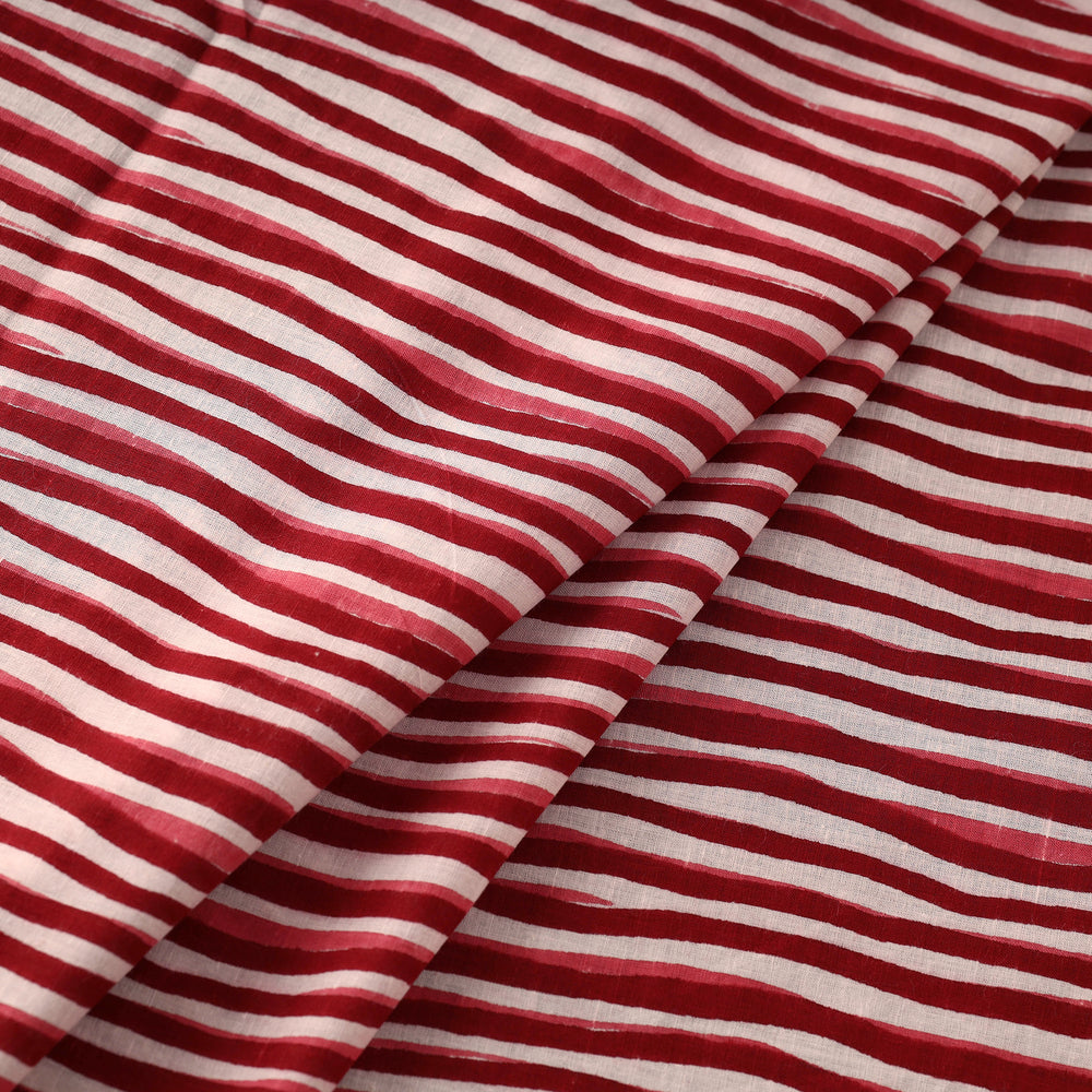 Red Sway Stripes Cotton Sanganeri Print Fabric