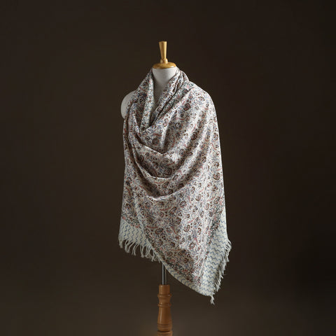 Floral sanganeri print pure merino wool handwoven shawl 52