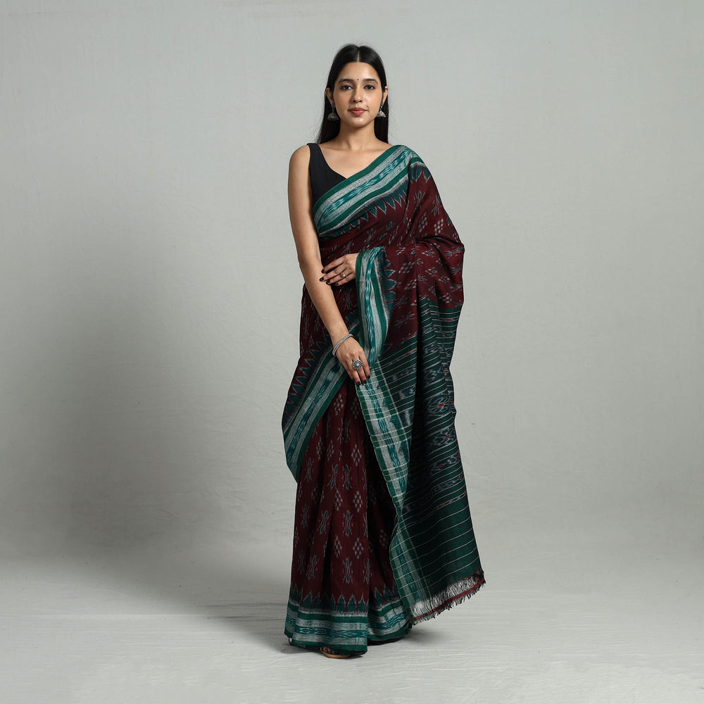 Maroon - Ikat Weave Handloom Cotton Sambalpuri Saree 36