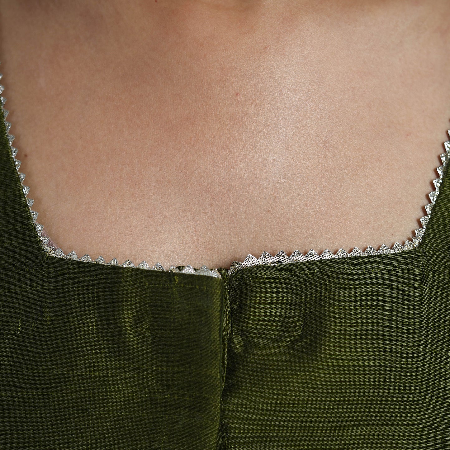Olive Green - Gota Patti Slub Silk Plain Blouse 03