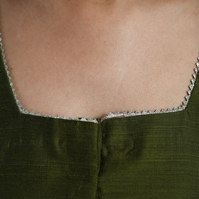 Olive Green - Gota Patti Slub Silk Plain Blouse 03