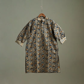 Hand Block Print Natural Dyed Cotton Long Kalamkari Kurta for Men 19