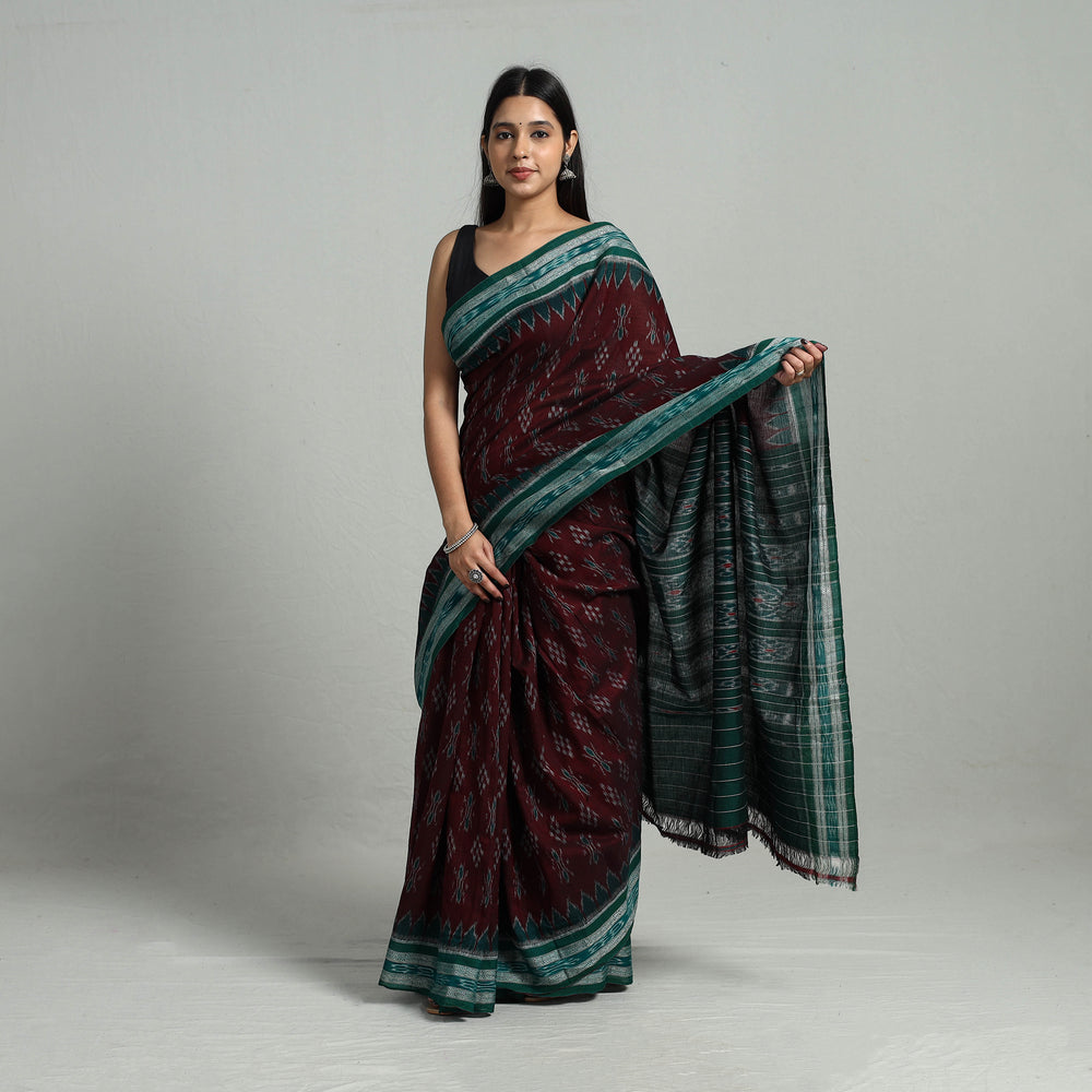 Maroon - Ikat Weave Handloom Cotton Sambalpuri Saree 36