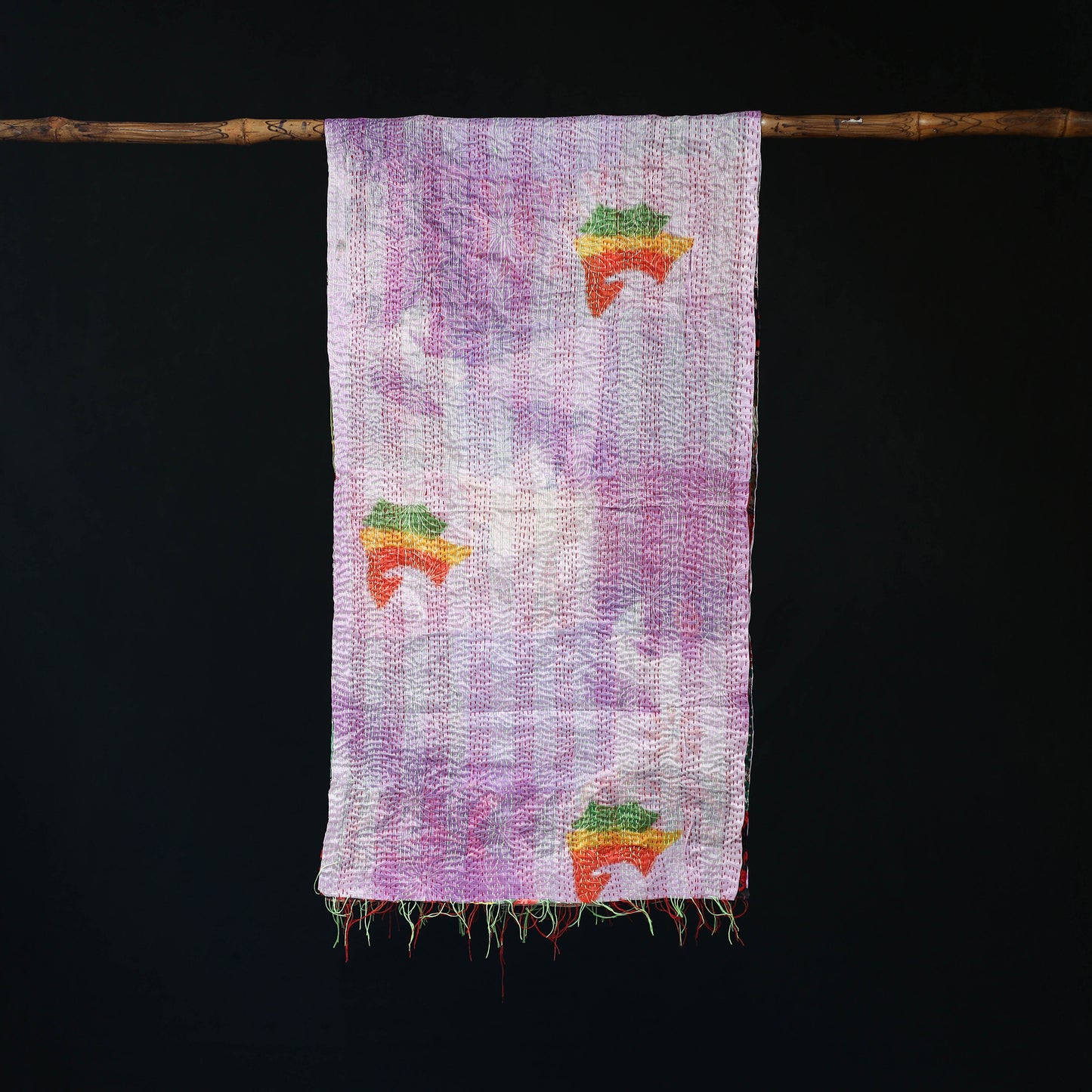 Bengal Kantha Handwork Patchwork Reversible Silk Stole 313