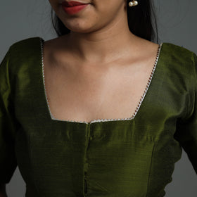 Olive Green - Gota Patti Slub Silk Plain Blouse 03
