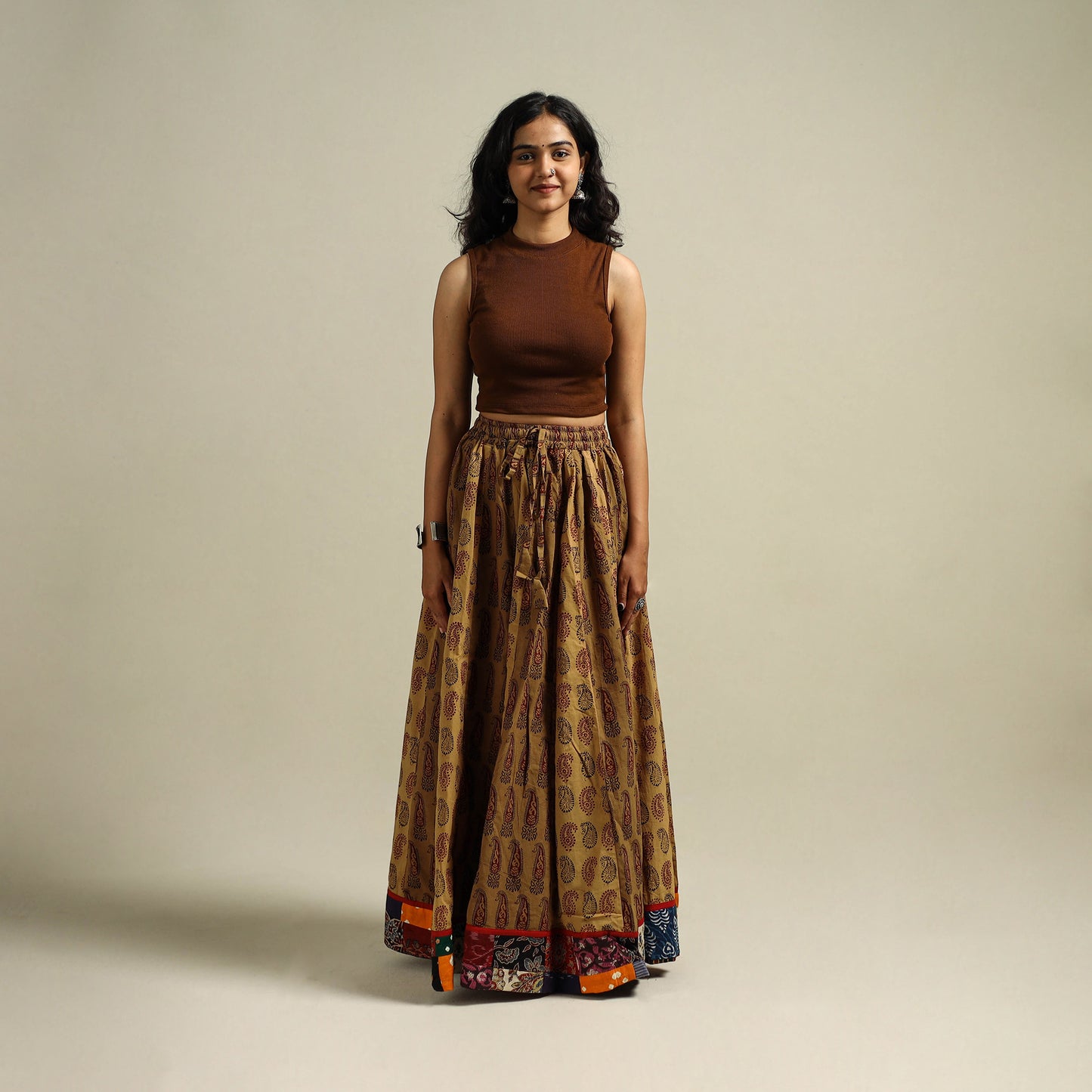 Bagh Hand Block Print 24 Kali Patchwork Cotton Long Skirt 16