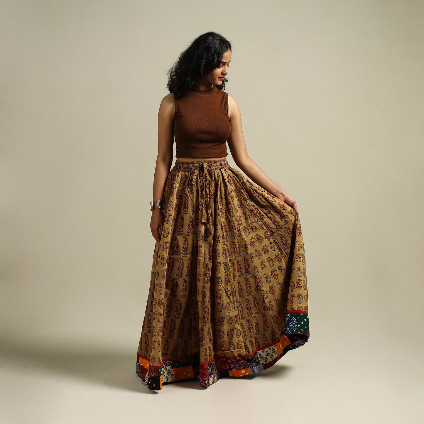 Bagh Hand Block Print 24 Kali Patchwork Cotton Long Skirt 16