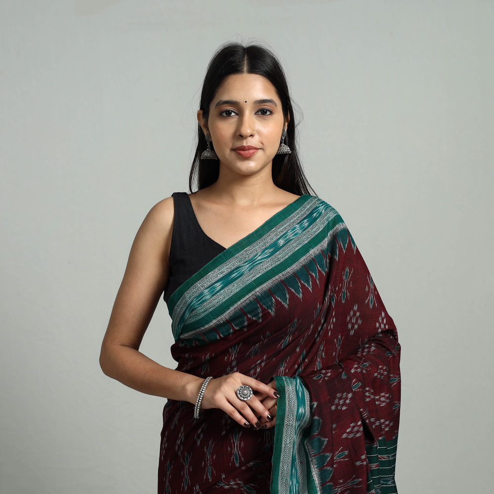 Maroon - Ikat Weave Handloom Cotton Sambalpuri Saree 36