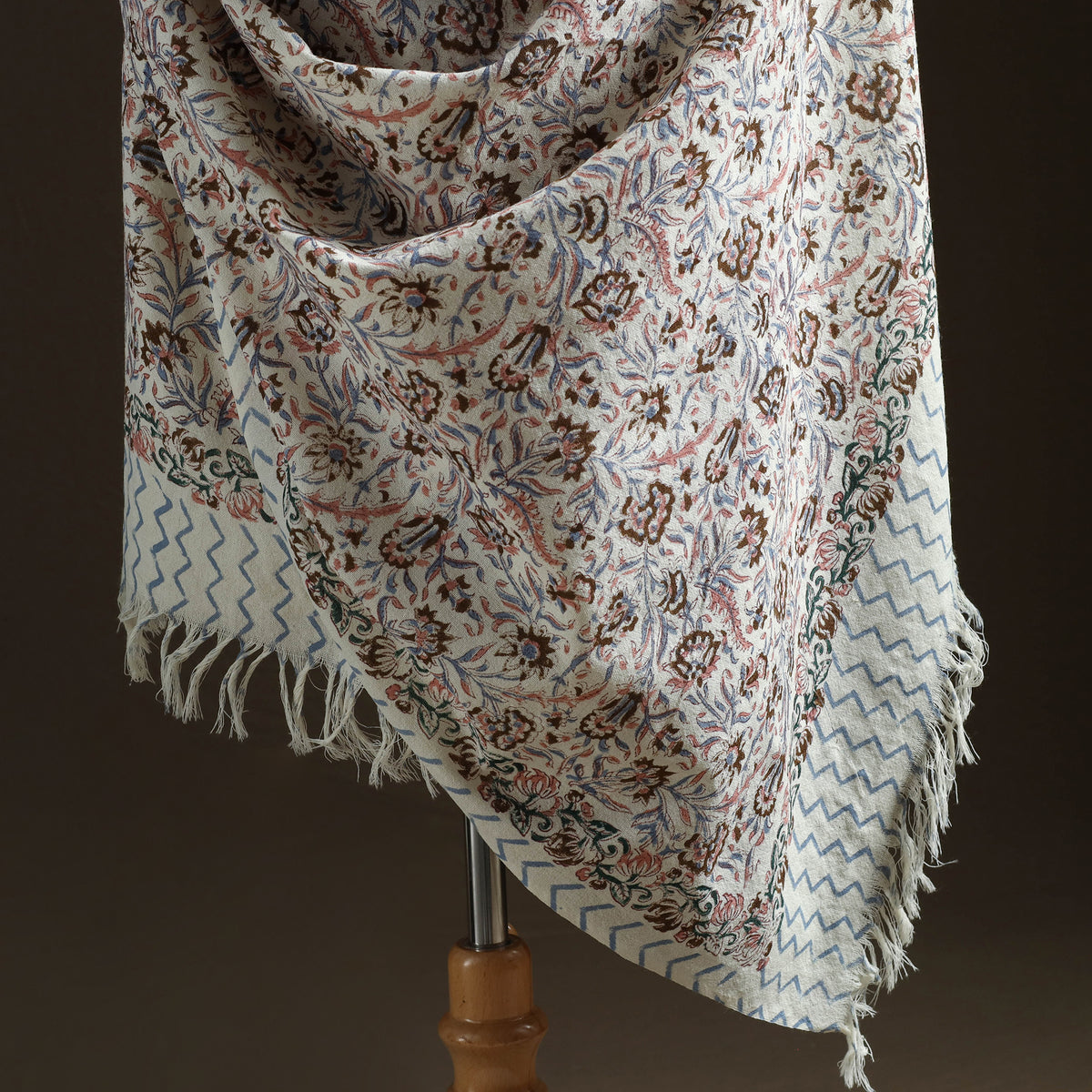 Floral Sanganeri Print Pure Merino Wool Handwoven Shawl 52