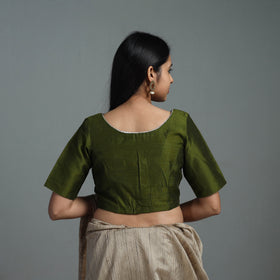 Olive Green - Gota Patti Slub Silk Plain Blouse 03