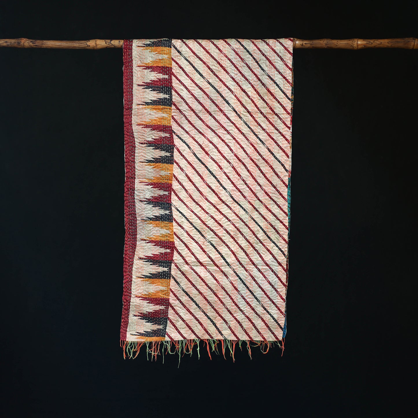 Bengal Kantha Handwork Patchwork Reversible Silk Stole 311