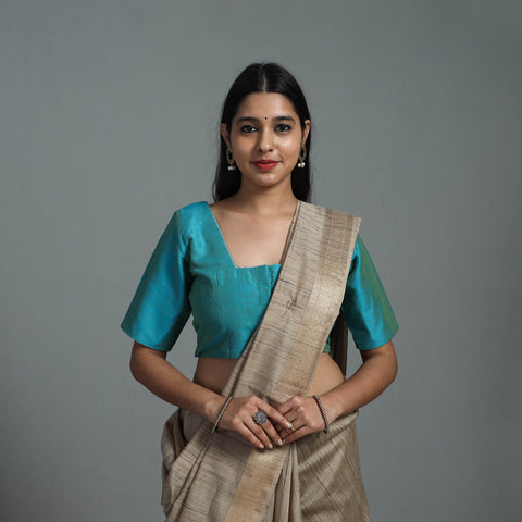 Blue - Gota Patti Slub Silk Plain Blouse 02