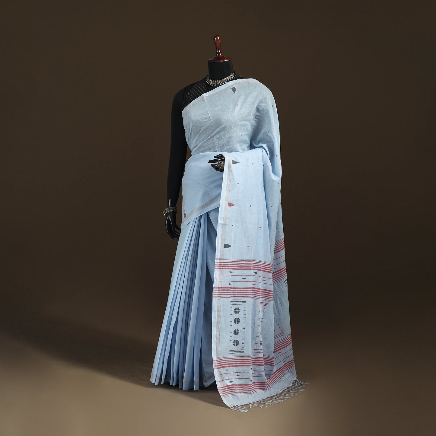 Phulia Jamdani Pure Handloom Cotton Saree with Tassels (Count 92/40) 37