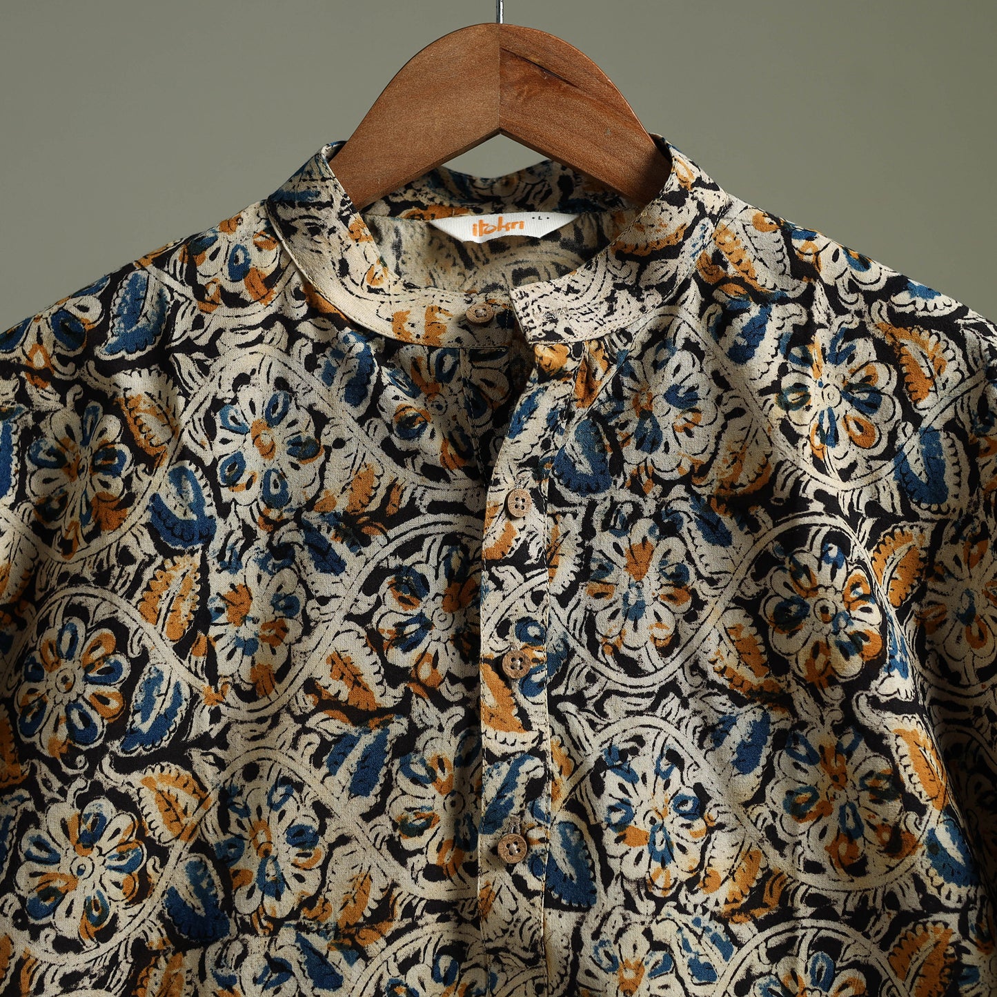 Hand Block Print Natural Dyed Cotton Long Kalamkari Kurta for Men 19