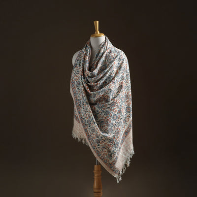 Floral Sanganeri Print Pure Merino Wool Handwoven Shawl 53