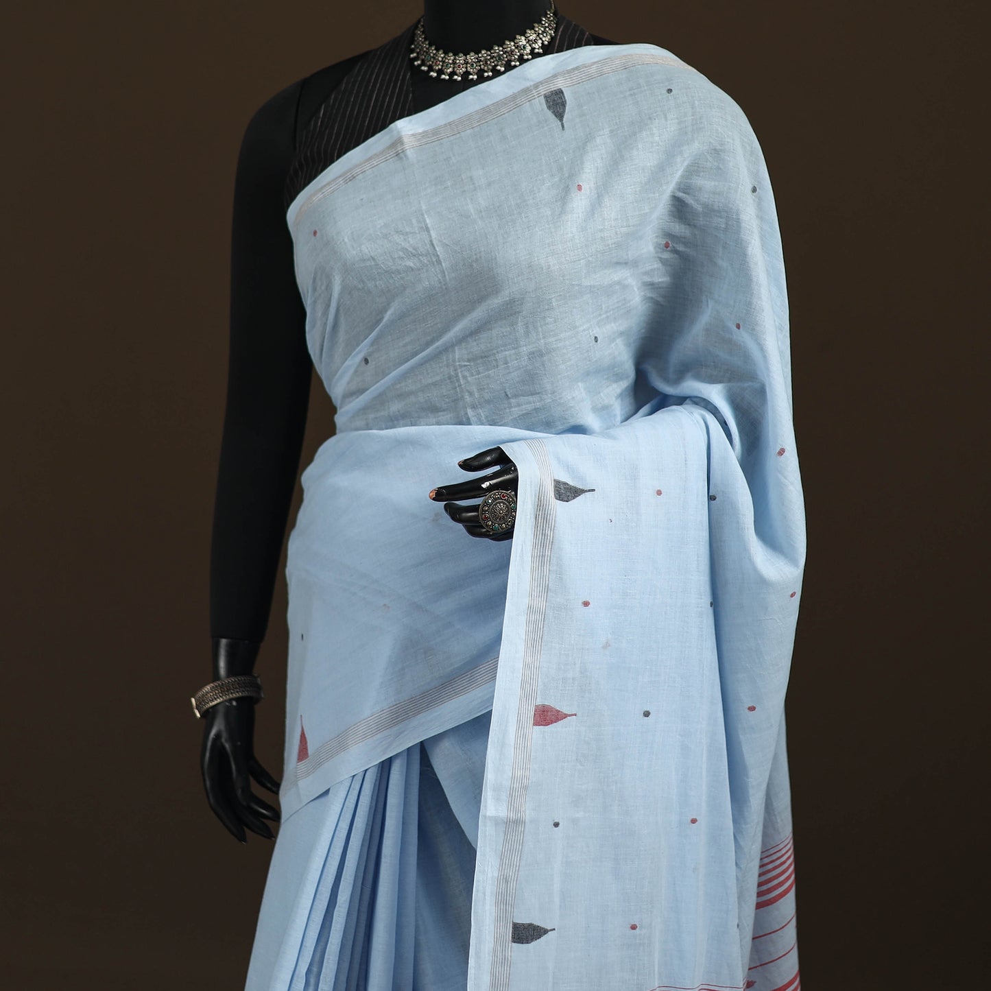 Phulia Jamdani Pure Handloom Cotton Saree with Tassels (Count 92/40) 37