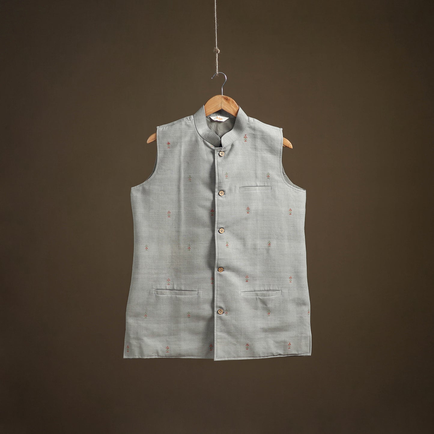 Handwoven Cotton Nehru Jacket for Men in Jamdani Buti of Srikakulam 16