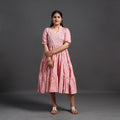 Buy Pink Tiered Cotton Block Print Sanganeri Dress