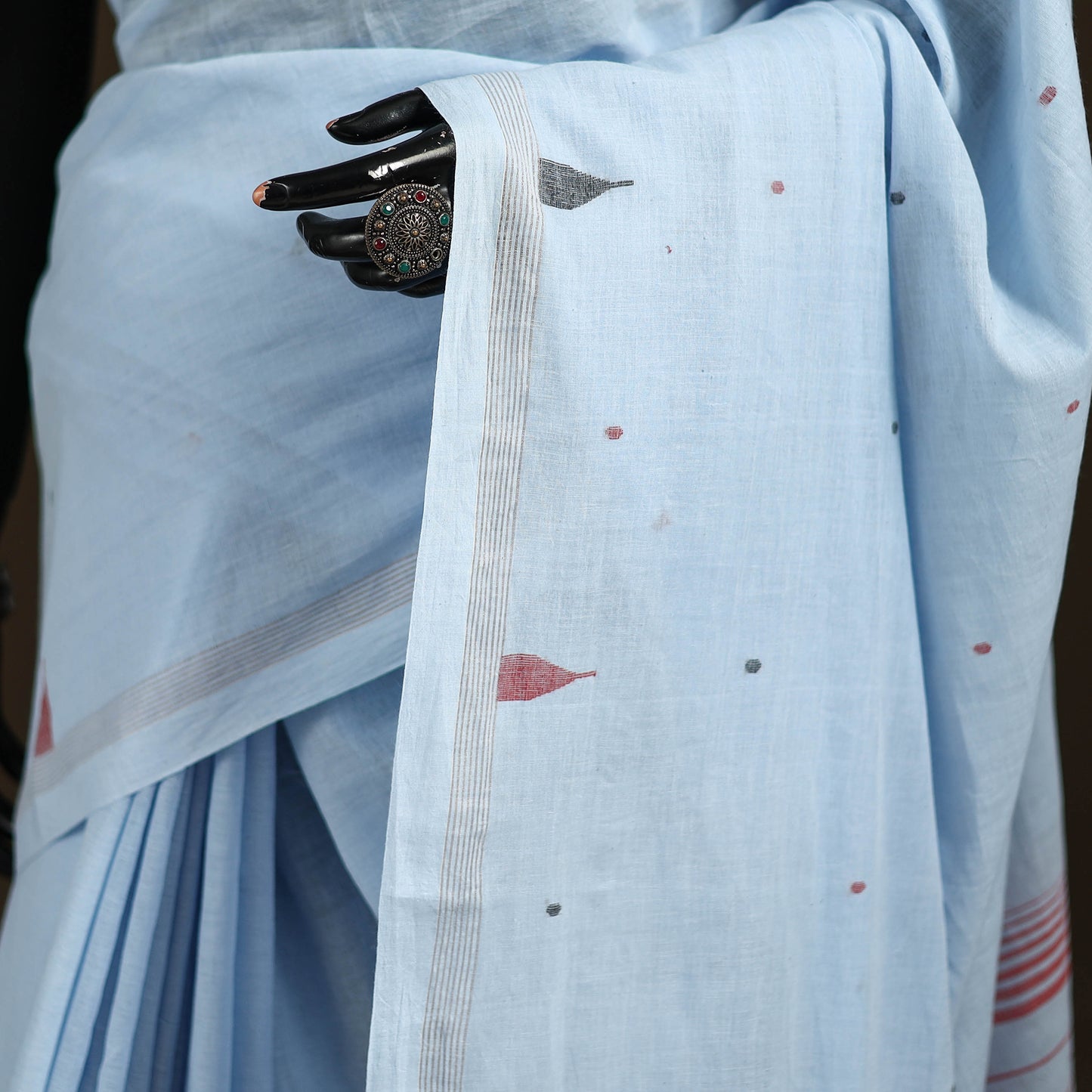 Phulia Jamdani Pure Handloom Cotton Saree with Tassels (Count 92/40) 37