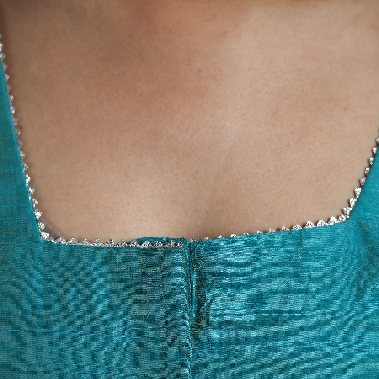 Blue - Gota Patti Slub Silk Plain Blouse 02