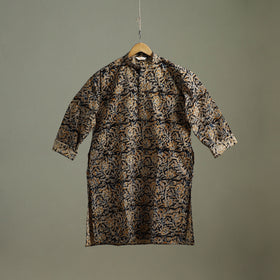 Hand Block Print Natural Dyed Cotton Long Kalamkari Kurta for Men 20