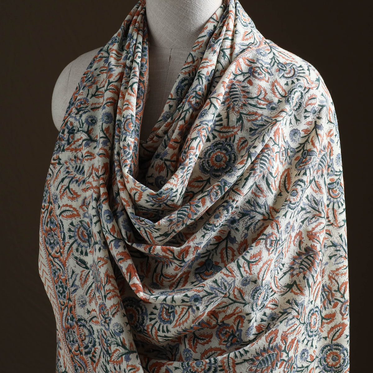Floral Sanganeri Print Pure Merino Wool Handwoven Shawl 53