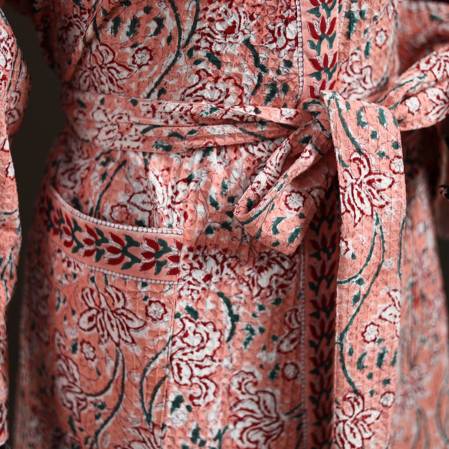 Sanganeri Hand Block Print Waffle Weave Cotton Bath Robe 25