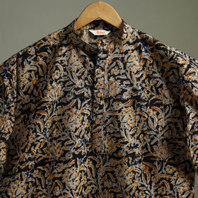 Hand Block Print Natural Dyed Cotton Long Kalamkari Kurta for Men 20