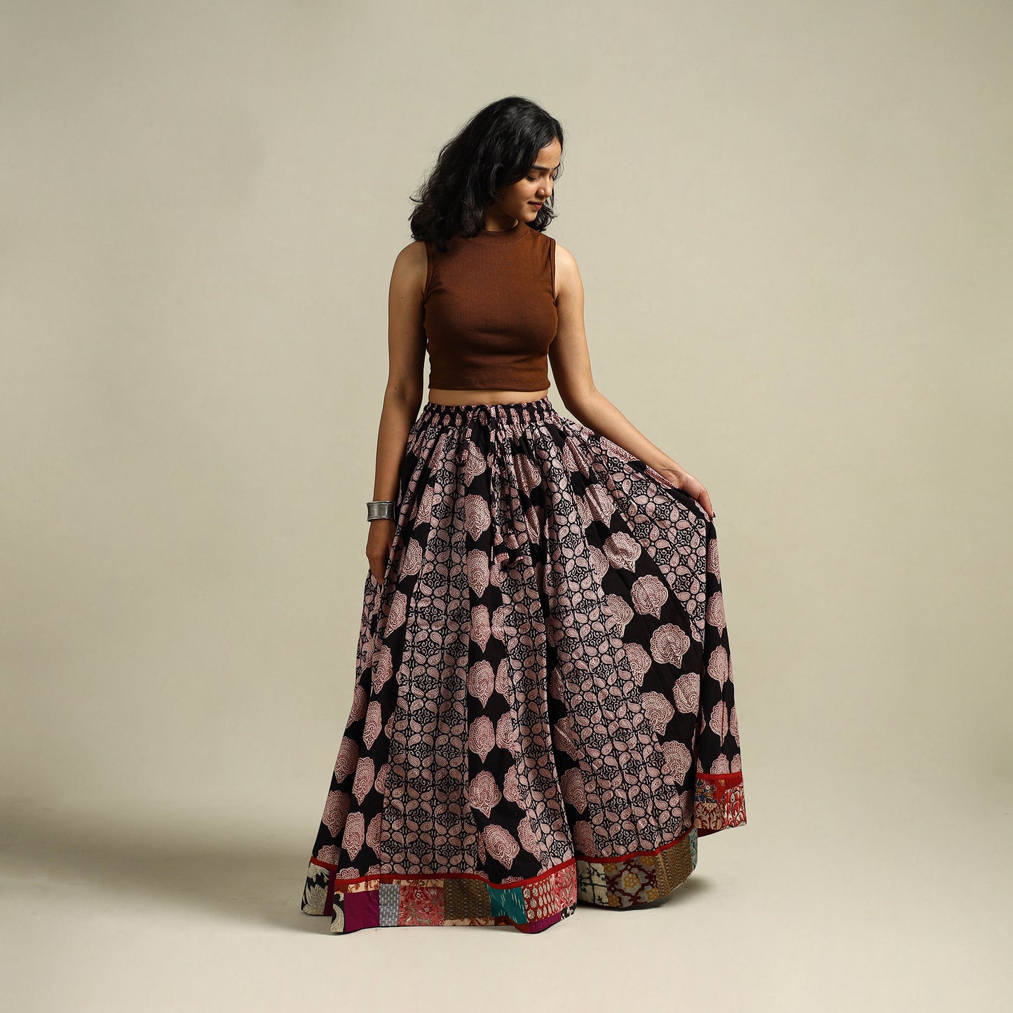 Bagh Hand Block Print 24 Kali Patchwork Cotton Long Skirt 17